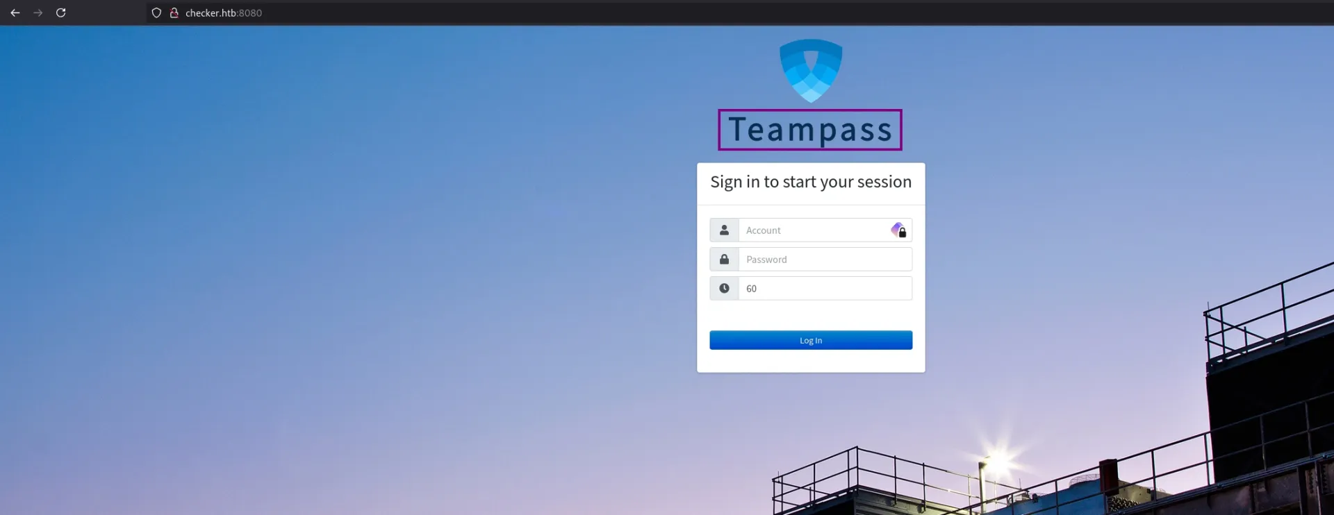 Página inicial do Teampass solicitando autenticação