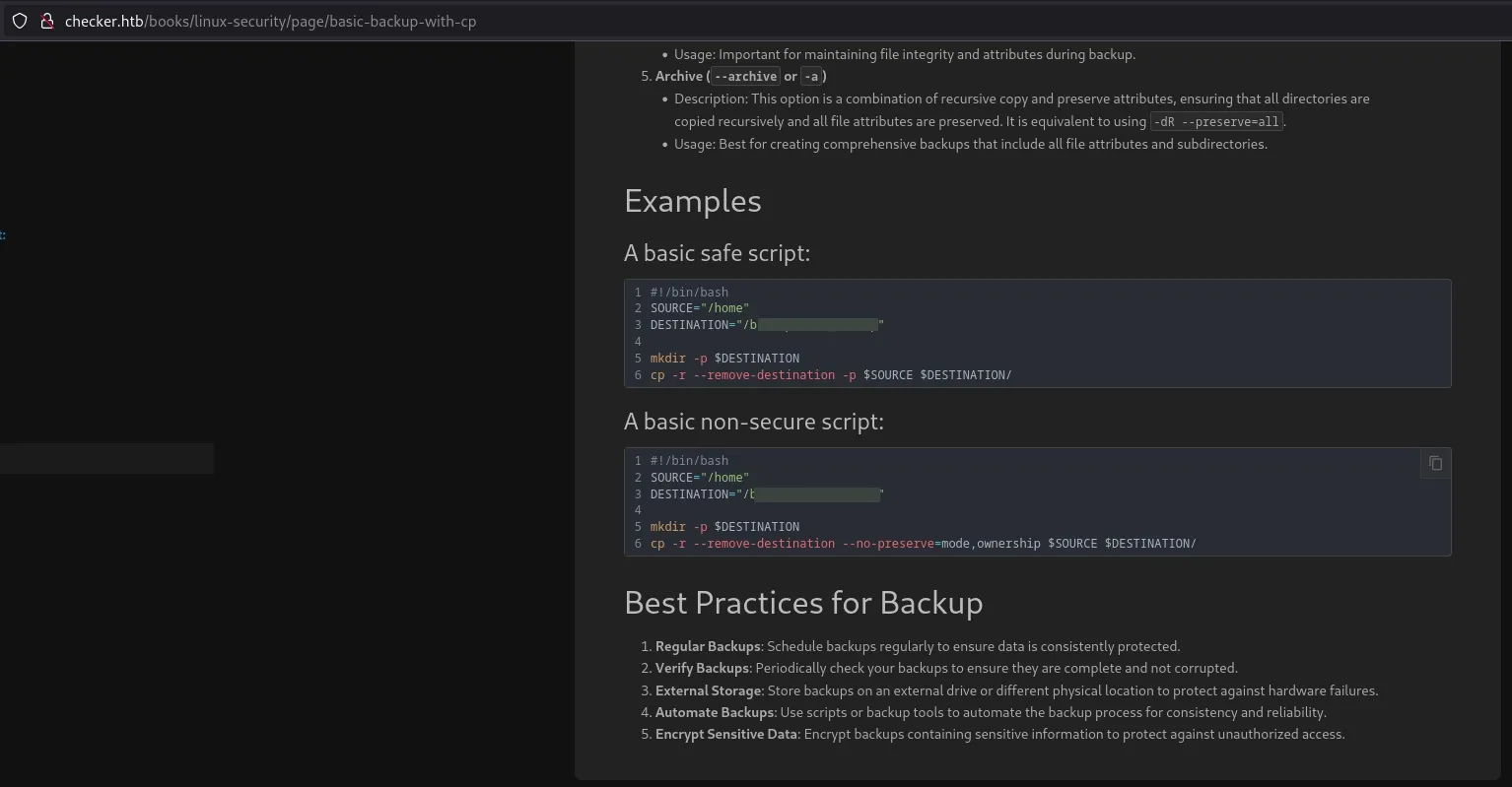 Captura de tela de um artigo sobre a realização de backups, revelando um diretório no qual podem ter sido armazenados backups